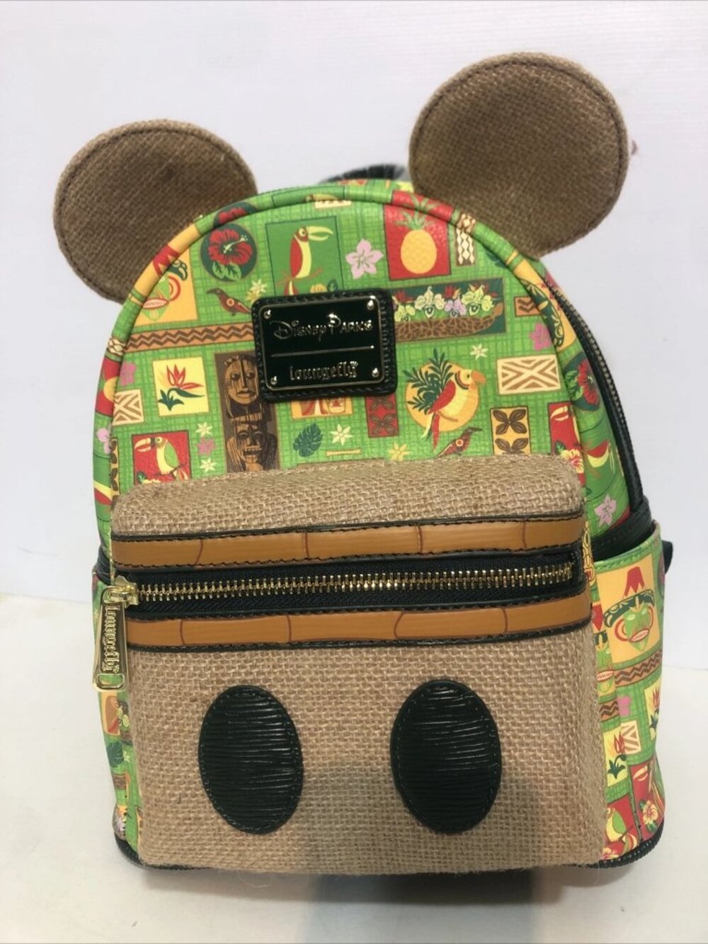 Disney Parks Loungefly Mickey Mouse Tiki Room Mini Backpack Burlap Ears